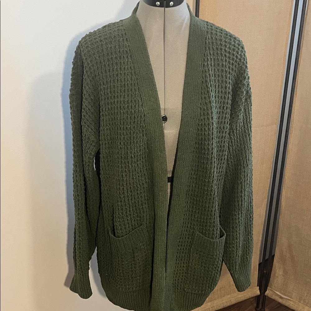Time and Tru Olive Textured Cardigan